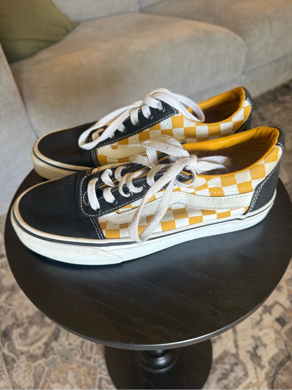 Vans Old Skool Checkerboard Sneakers in Yellow, Black & White SZ 6.5
